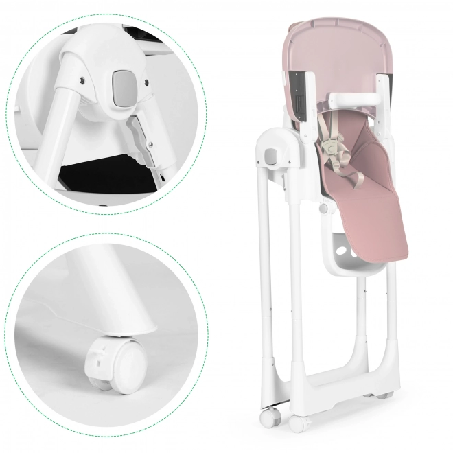Chaise haute, chaise d'alimentation, réglable en hauteur, sangles en éco-cuir, double plateau rose