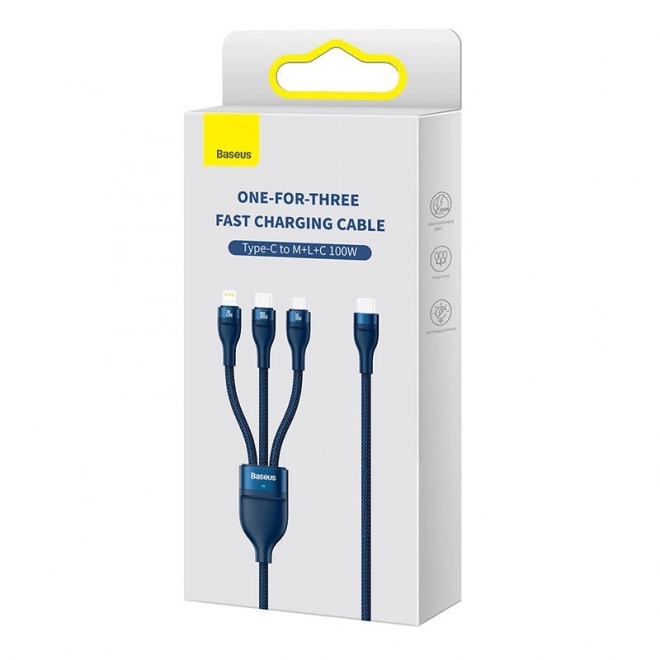 Câble Baseus pour charge rapide avec 3 connecteurs: USB-C, Lightning et Micro USB, 100W