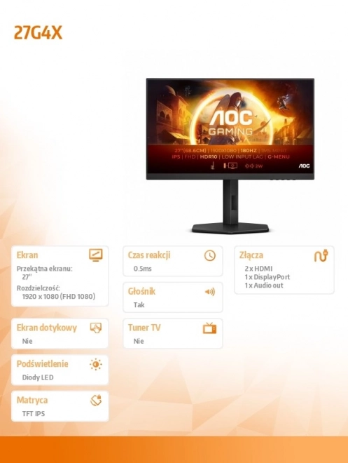 Moniteur de jeu 27 pouces IPS 180Hz avec HDMI et pivot