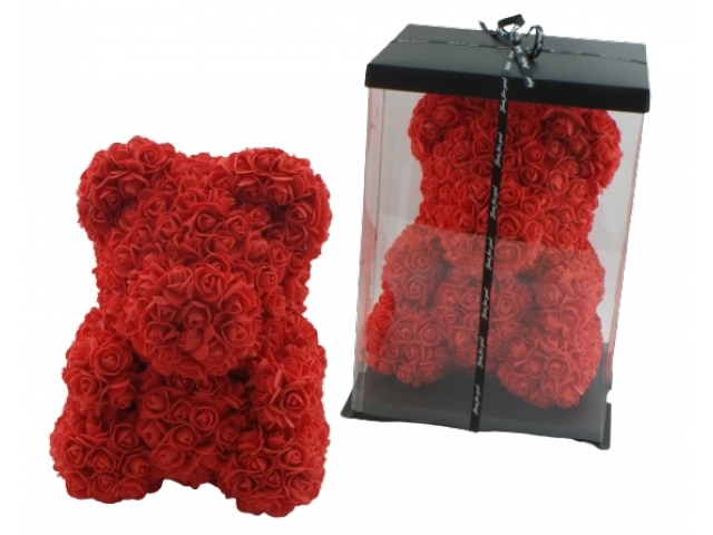 Ours rouge de Saint-Valentin avec cœur de roses - 40 cm
