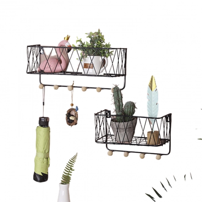 Étagère suspendue avec crochets, style loft, noire, 25,5 cm