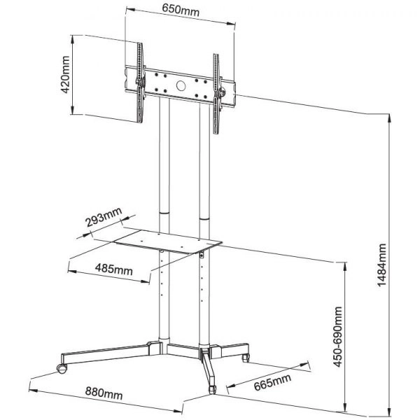 Support TV mobile pour LCD/LED 30–65 pouces, 60 kg, réglable