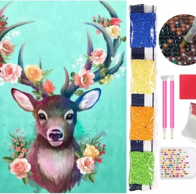 Motif détaillé de cerf avec fleurs