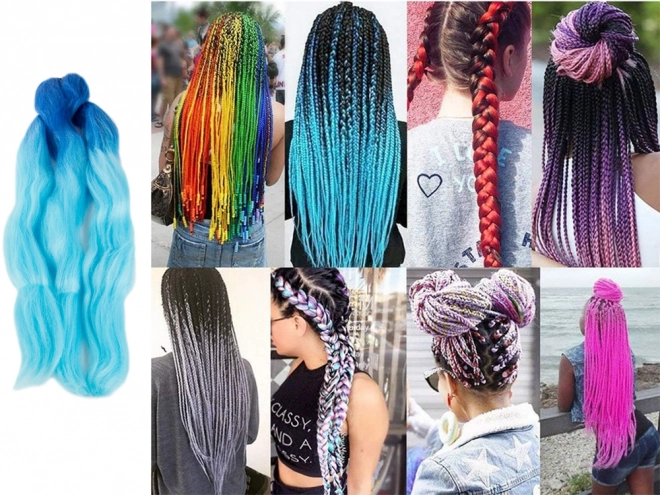 Cheveux synthétiques pour tresses ombrées bleues