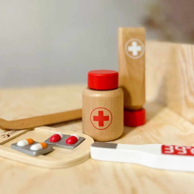 Set docteur/médecin 19 pièces bois/plastique en emballage papier 21x16x8cm