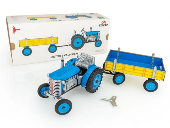 Tracteur Zetor avec remorque rouge à clé métal 28cm Kovap en boîte