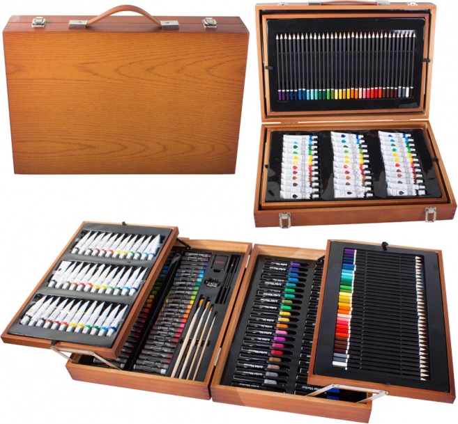 Kit artistique dans une valise en bois 174 pièces
