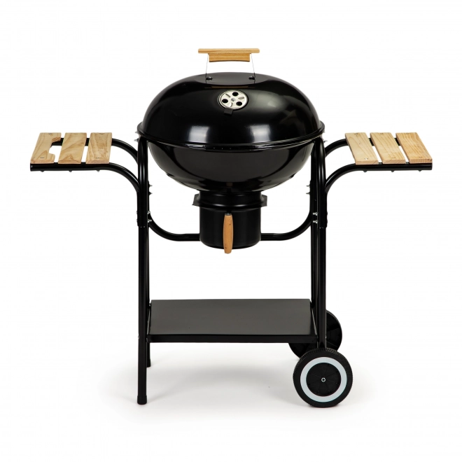 Gril de jardin au charbon de bois avec couvercle et étagères, grille et bac à cendres