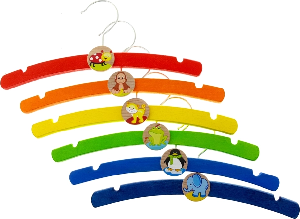 Cintres en bois colorés avec animaux 6 pcs