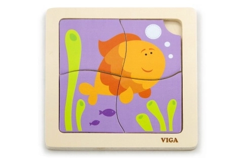 Puzzle en bois VIGA avec poisson 4 pièces
