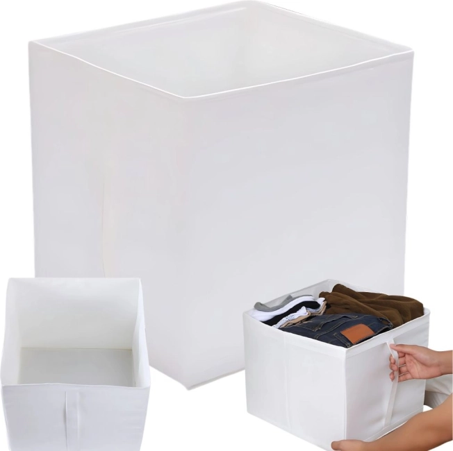 Boîte de rangement textile blanche avec poignée