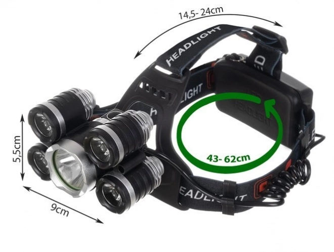 Lampe frontale 5 x LED T6 CREE