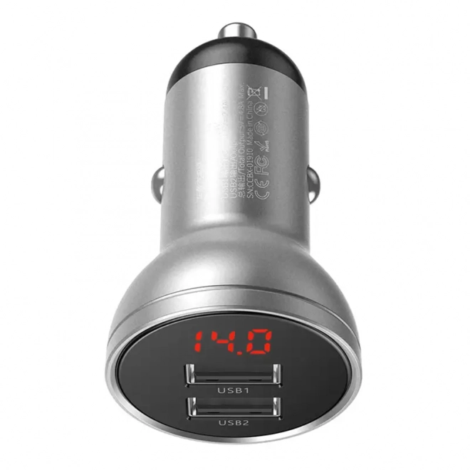 Chargeur de voiture Baseus avec 2 ports USB et écran LED