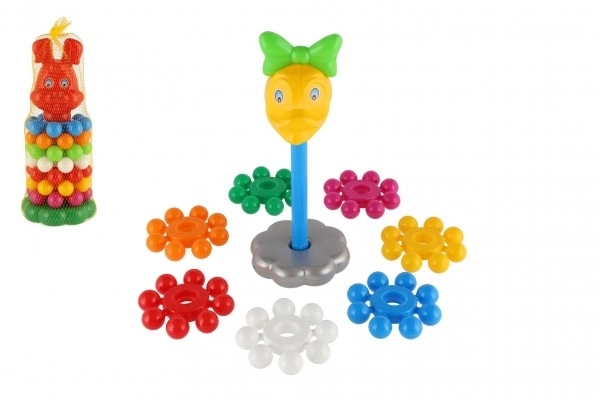 Puzzle pyramide avec anneaux en plastique 26cm dans un filet 12m+