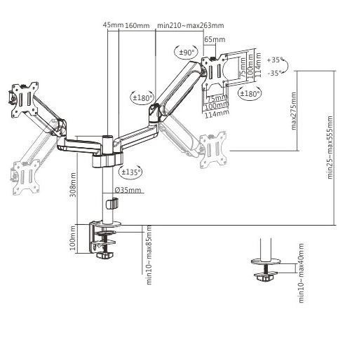 Support réglable pour deux moniteurs de 17" à 32"