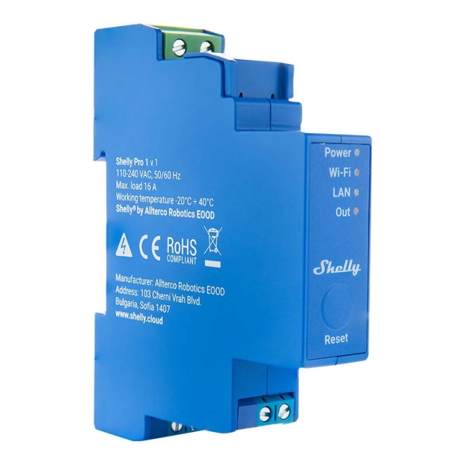 Interrupteur intelligent DIN Shelly Pro 1 avec contacts sans potentiel, 1 canal;
