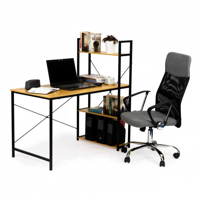 Bureau informatique en bois avec étagères loft