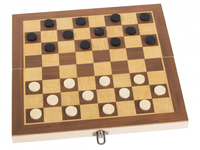 Ensemble de jeux en bois 3-en-1 : Échecs, Dames et Backgammon