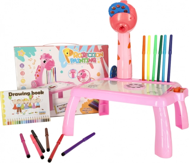 Tablette d’enfant rose avec projecteur et girafe pour le dessin