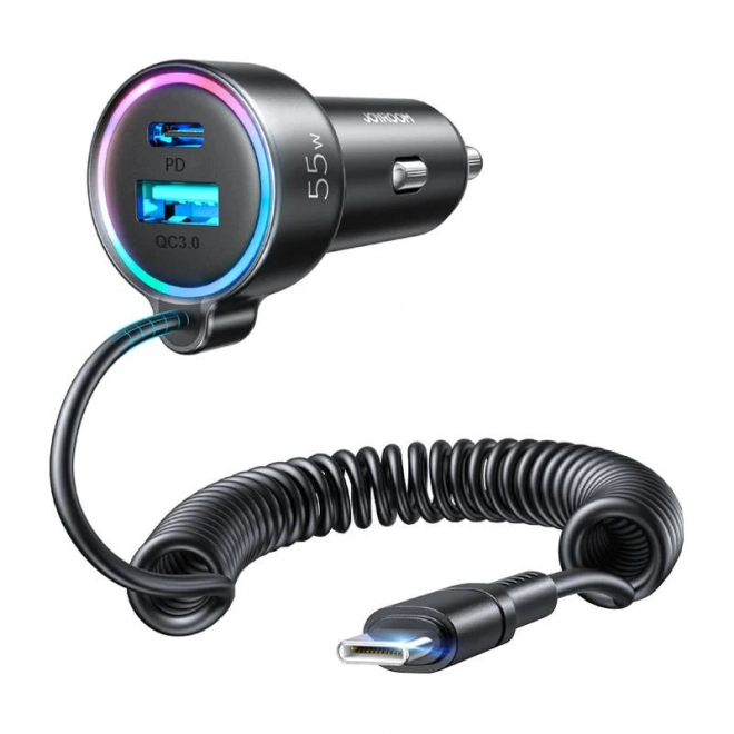 Chargeur de voiture Joyroom JR-CL07, 3 en 1, 1x USB + 1x PD, 55W + câble Type-C (noir)