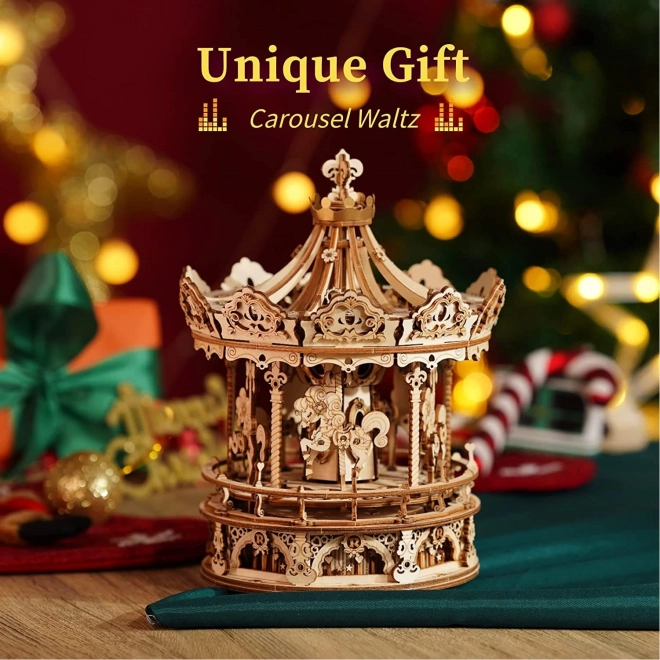 Carrousel avec chevaux - boîte à musique - maquette 3D en bois