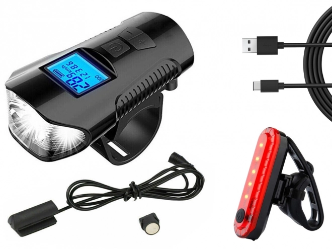 Lumière cycliste multifonction 3 en 1 avec LED, compteur de km et klaxon