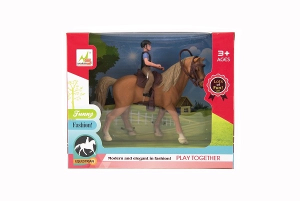 Cheval + jockey plastique 15cm dans boîte 20x16x5,5cm