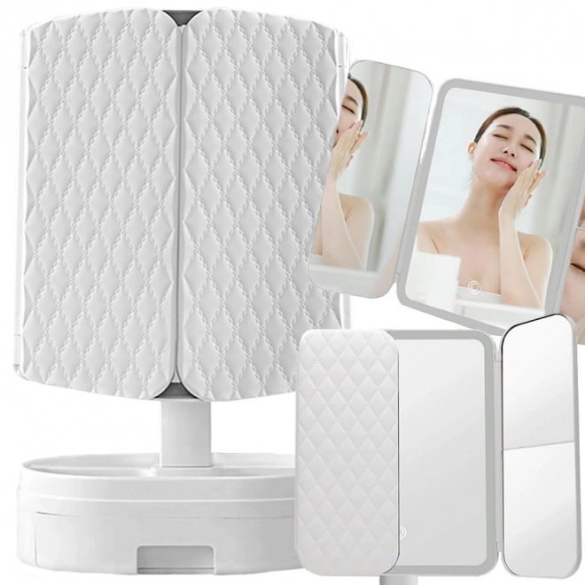 Miroir cosmétique pliable à LED avec éclairage et grossissement