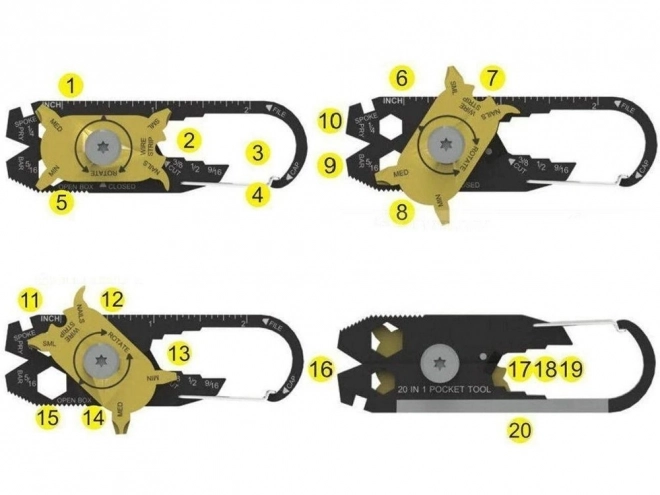 Mousqueton avec multitool pour clés
