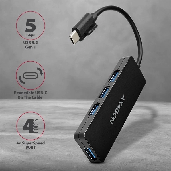 Axagon Slim USB Hub 4 ports USB 3.2 Gen 1 avec câble de 14 cm Type-C