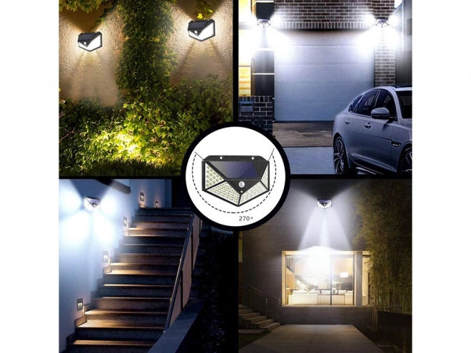 Lampe solaire avec 100 LED et capteur de mouvement crépusculaire