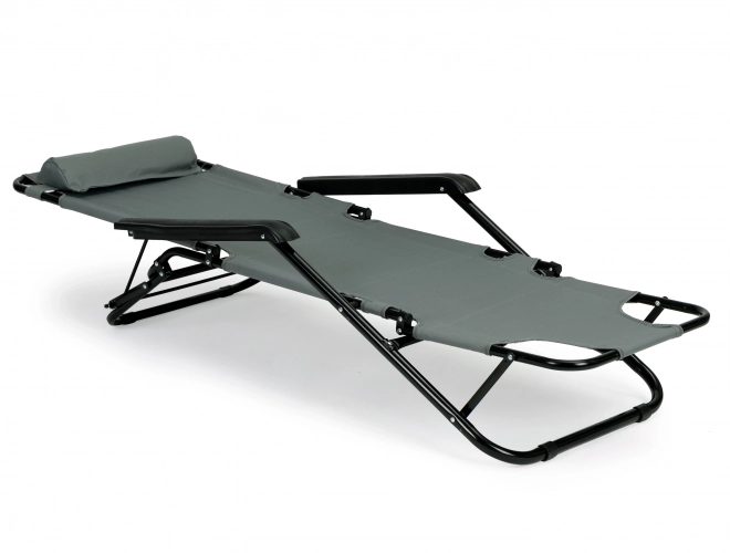 Chaise longue de jardin avec appuie-tête gris
