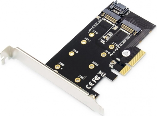 Adaptateur PCIe pour SSD M.2 NGFF/NVMe pour SATA et NVMe