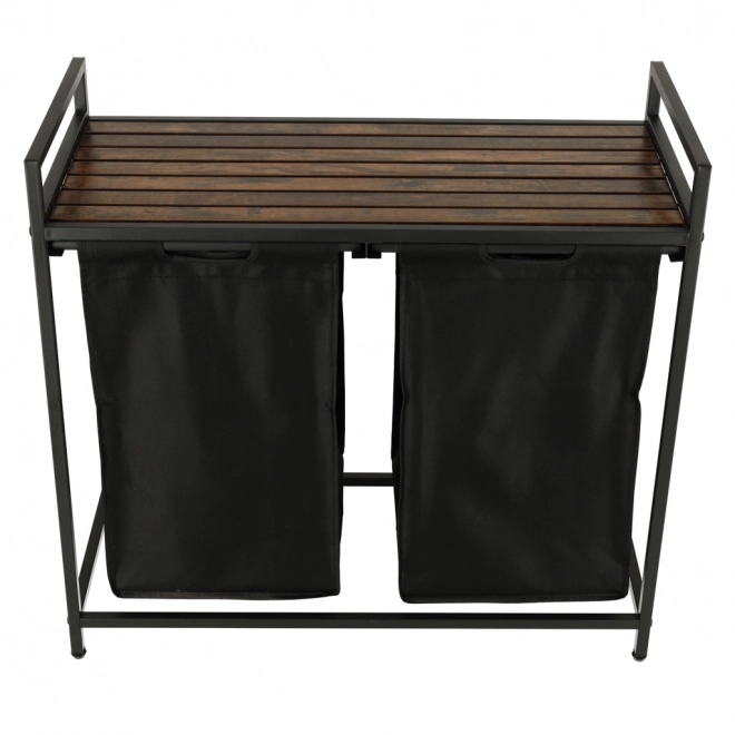 Panier à linge à deux compartiments avec étagère en bois noir Loft