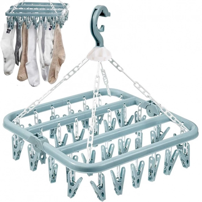 Support suspendu pour sécher les chaussettes et le linge avec 32 pinces