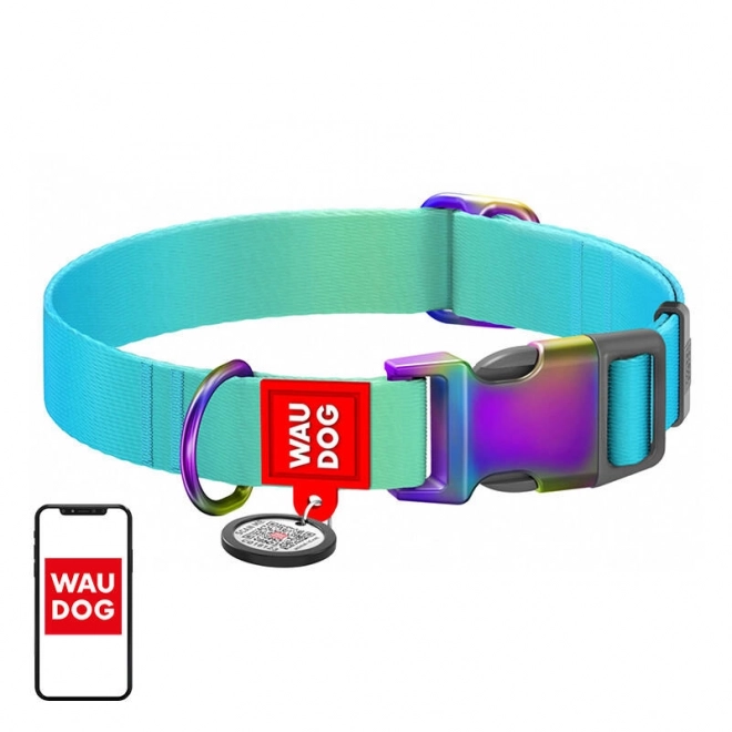 Collier en nylon avec code QR, Waudog dégradé, bleu, taille XL
