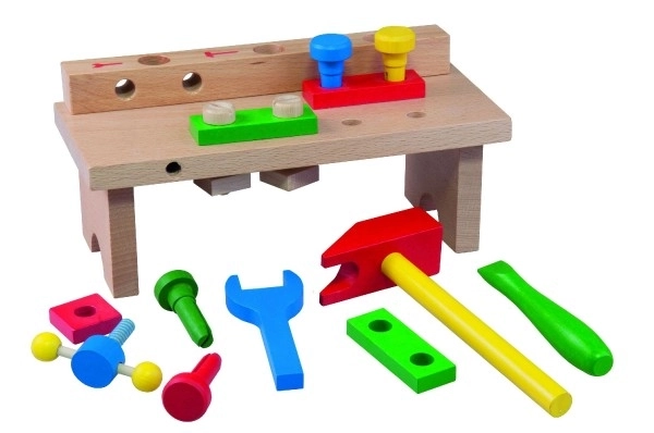 Table en bois avec outils 8 pièces dans une boîte 25x14x12cm