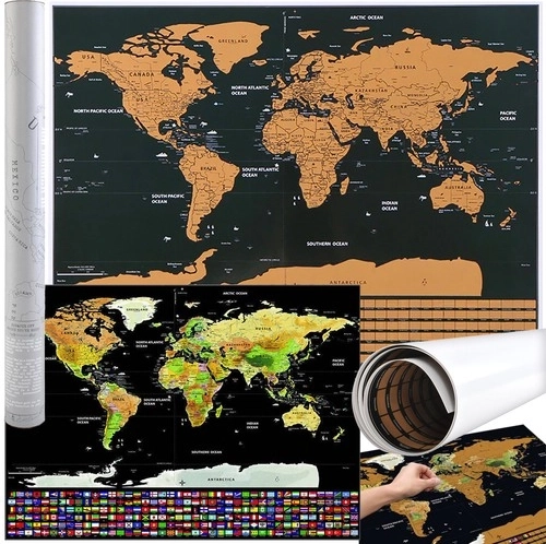 Carte du monde à gratter avec drapeaux