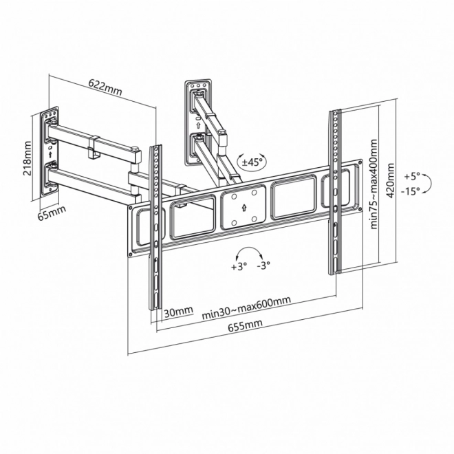 Support mural pour TV LED/LCD 32-70'' avec réglage AR-85