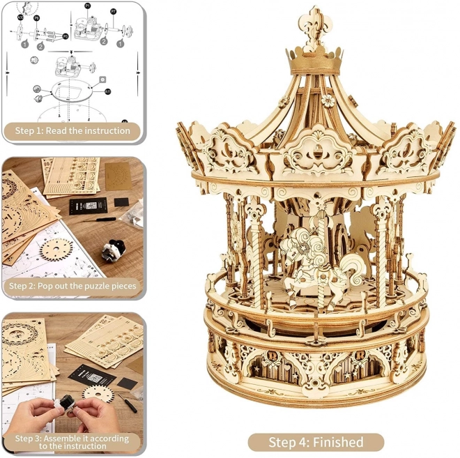 Carrousel avec chevaux - boîte à musique - maquette 3D en bois