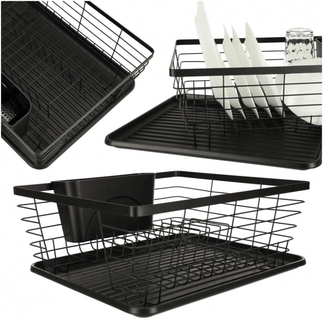 Égouttoir noir pour vaisselle et couverts avec plateau