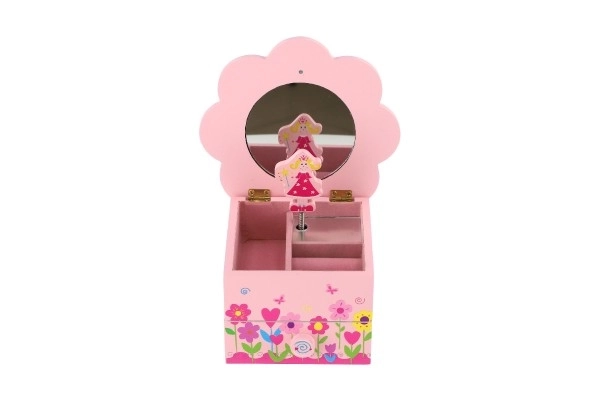 Boîte à bijoux Princesse bois boîte à musique fleur tiroir 14,5x8x14,5cm