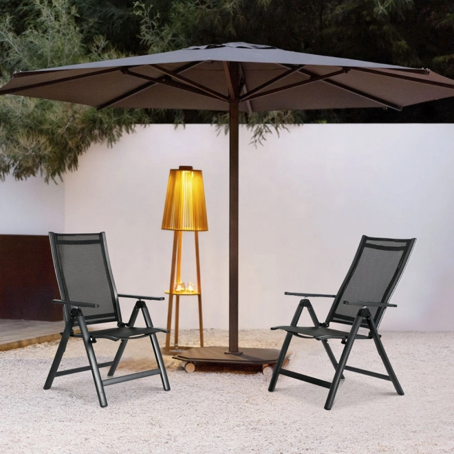 Ensemble de 2 chaises de jardin pliantes en acier avec dossier réglable ModernHome - Noir