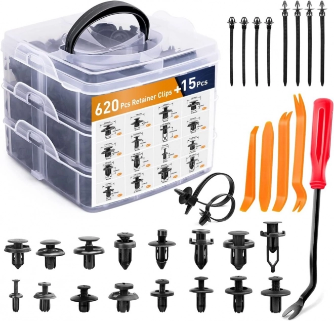 Ensemble de fixations automobiles en organiseur 16 tailles PVC 620 pièces