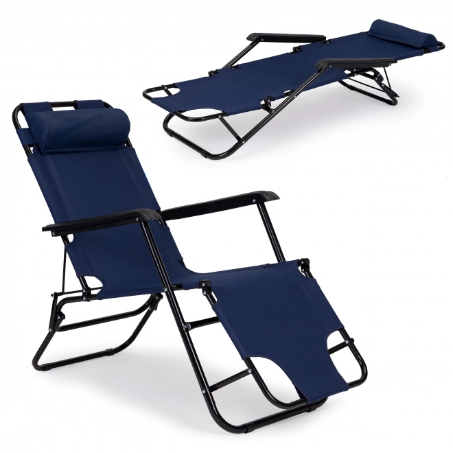 Chaise longue de jardin avec appui-tête bleu