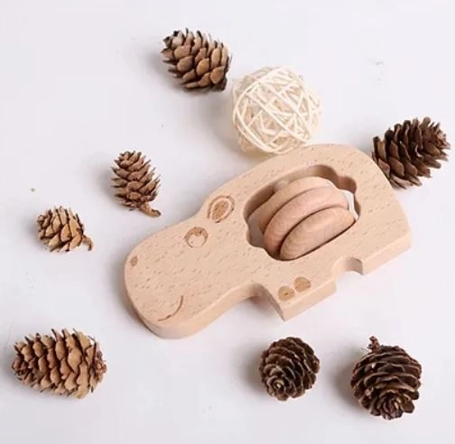 Hippopotame hochet en bois