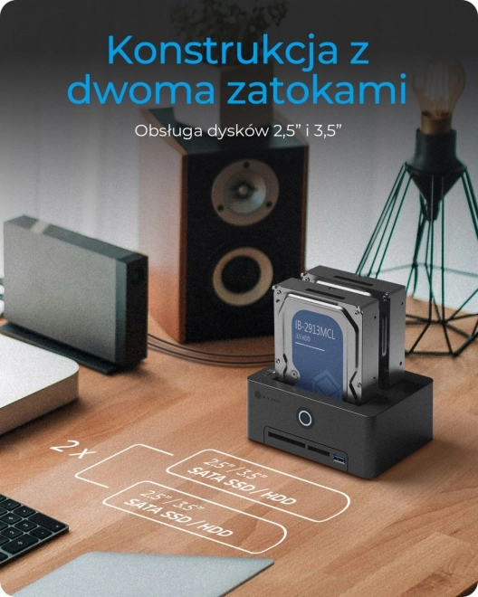 Lecteur de cartes avec station d'accueil double pour SSD/HDD