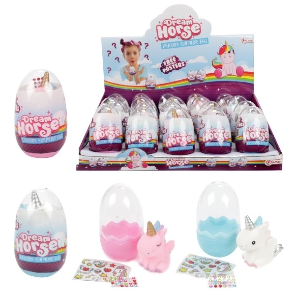 Œuf surprise licorne en plastique 3 couleurs 6x10cm