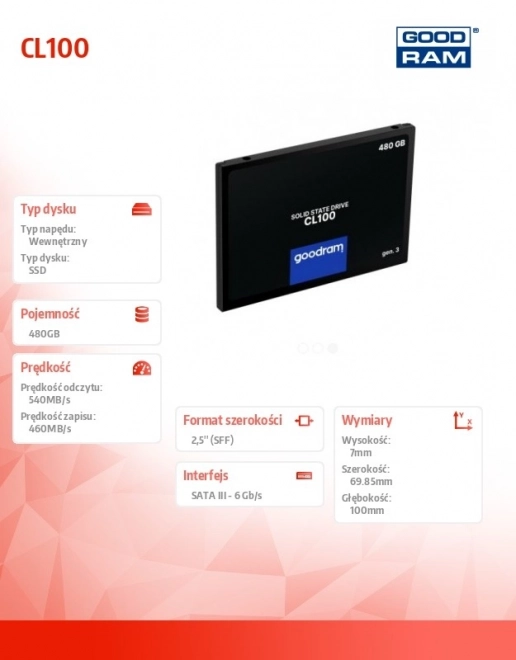 Disque SSD Goodram CL100 Gen.3 480GB SATA III 2,5"