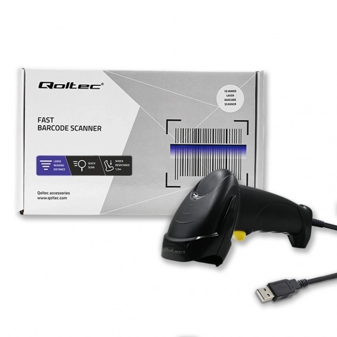 Lecteur de codes-barres laser 1D USB noir